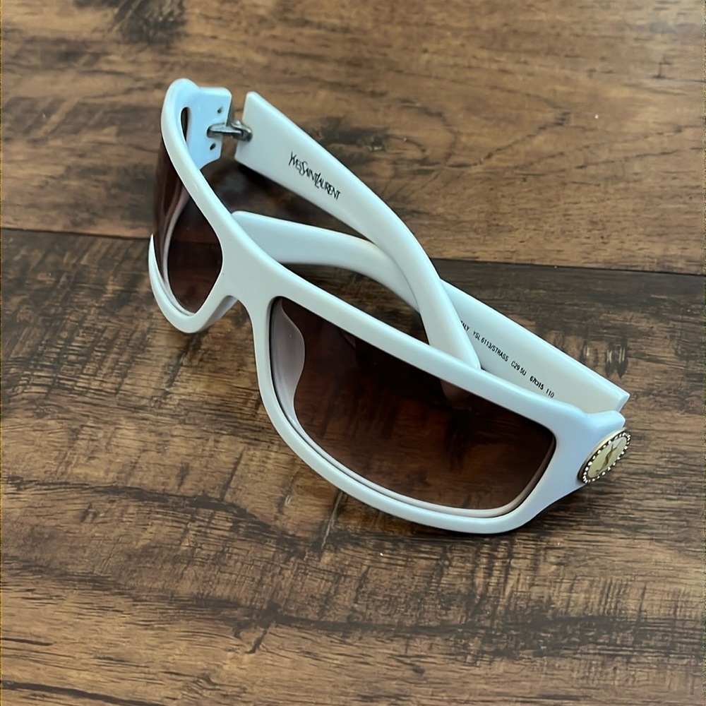 rare YSL sunglasses with gold logo faux diamond rim